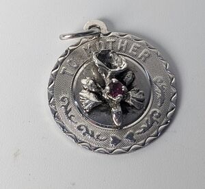 Vintage Sterling Silver “To Mother” Charm Floral Design with Red Stone Bracelet